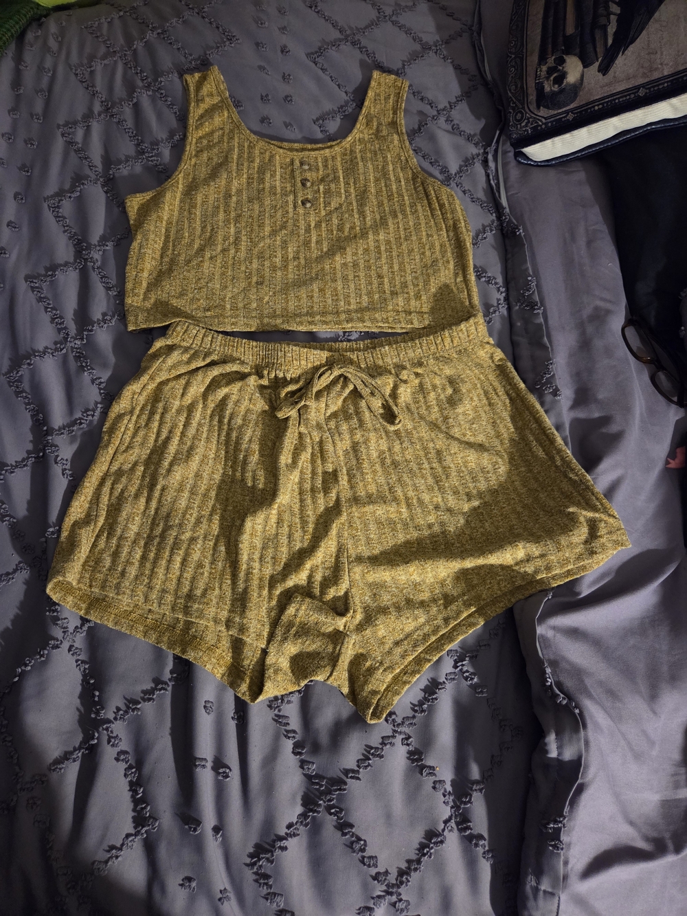 Ribbed Tank & Drawstring Shorts Sleep Set — Mustard